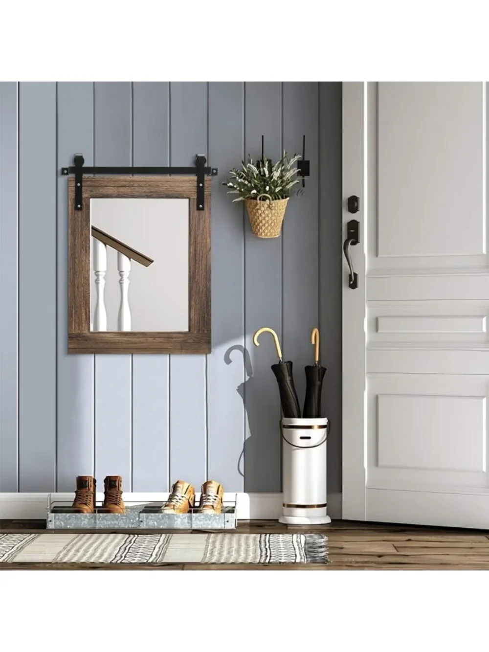Rustic Barn Door Wall Mirror - Large Rectangle Wood Framed Decor for Home